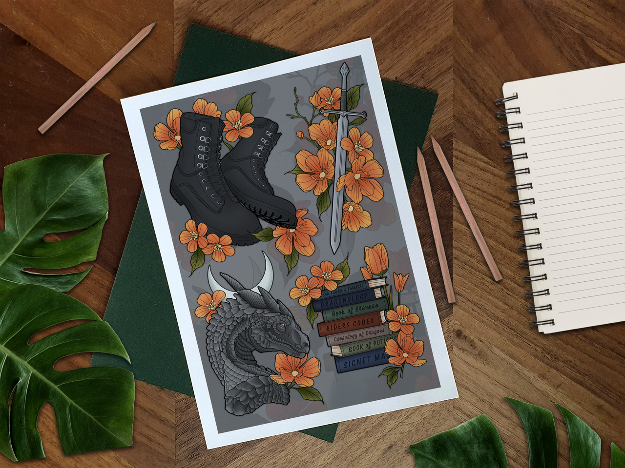 Impression d'art romanesque inspirée de la chevauchée de dragons FW ~ A5/A4
